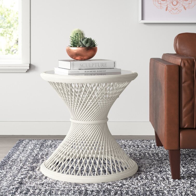 White rattan shop end table